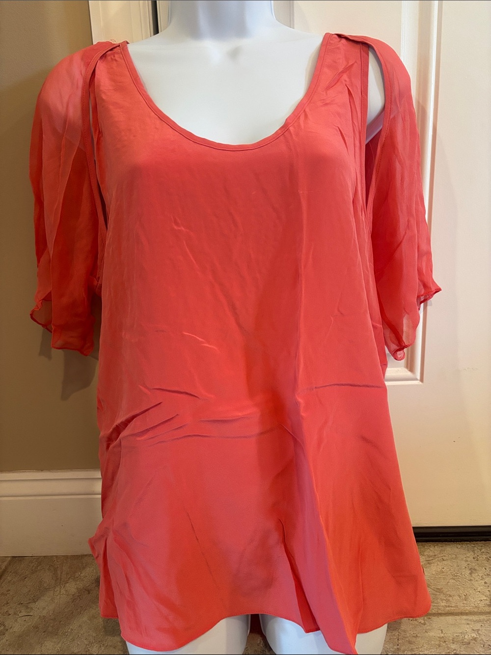 Waverly Grey Coral Cold-Shoulder Chiffon Blouse